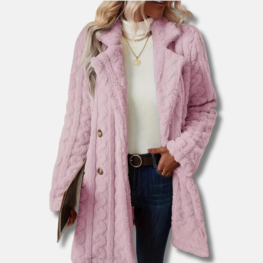 Double-Breasted Knit Mid-Thigh Coat