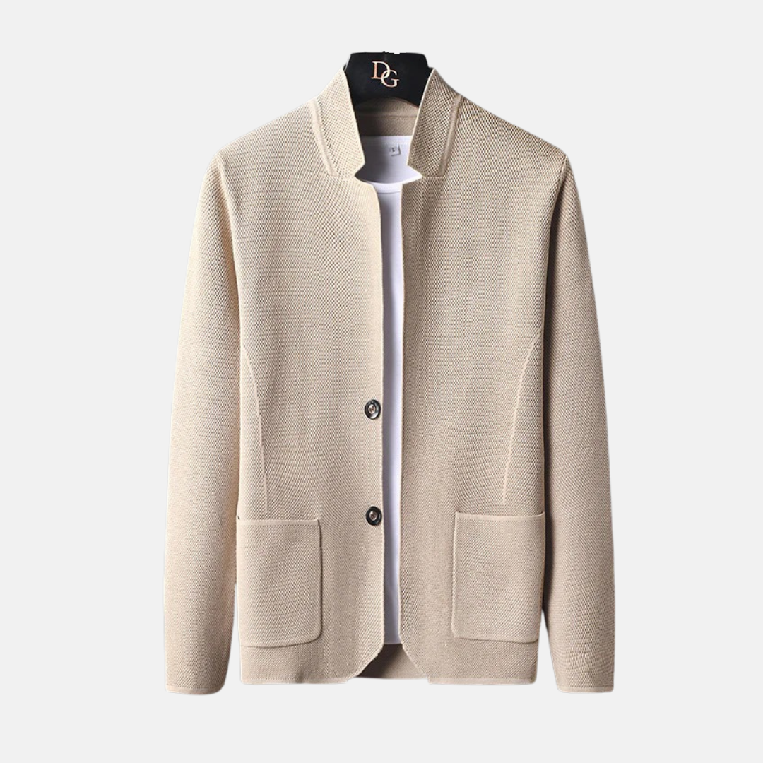 Fine Knit Band Collar Two-Button Cardigan