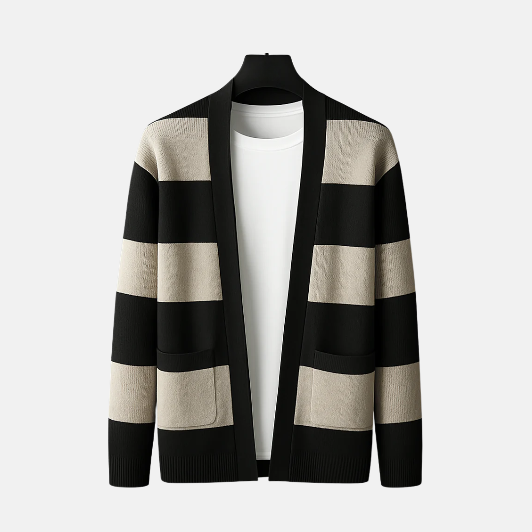Knit Open Front Horizontal Stripe Cardigan