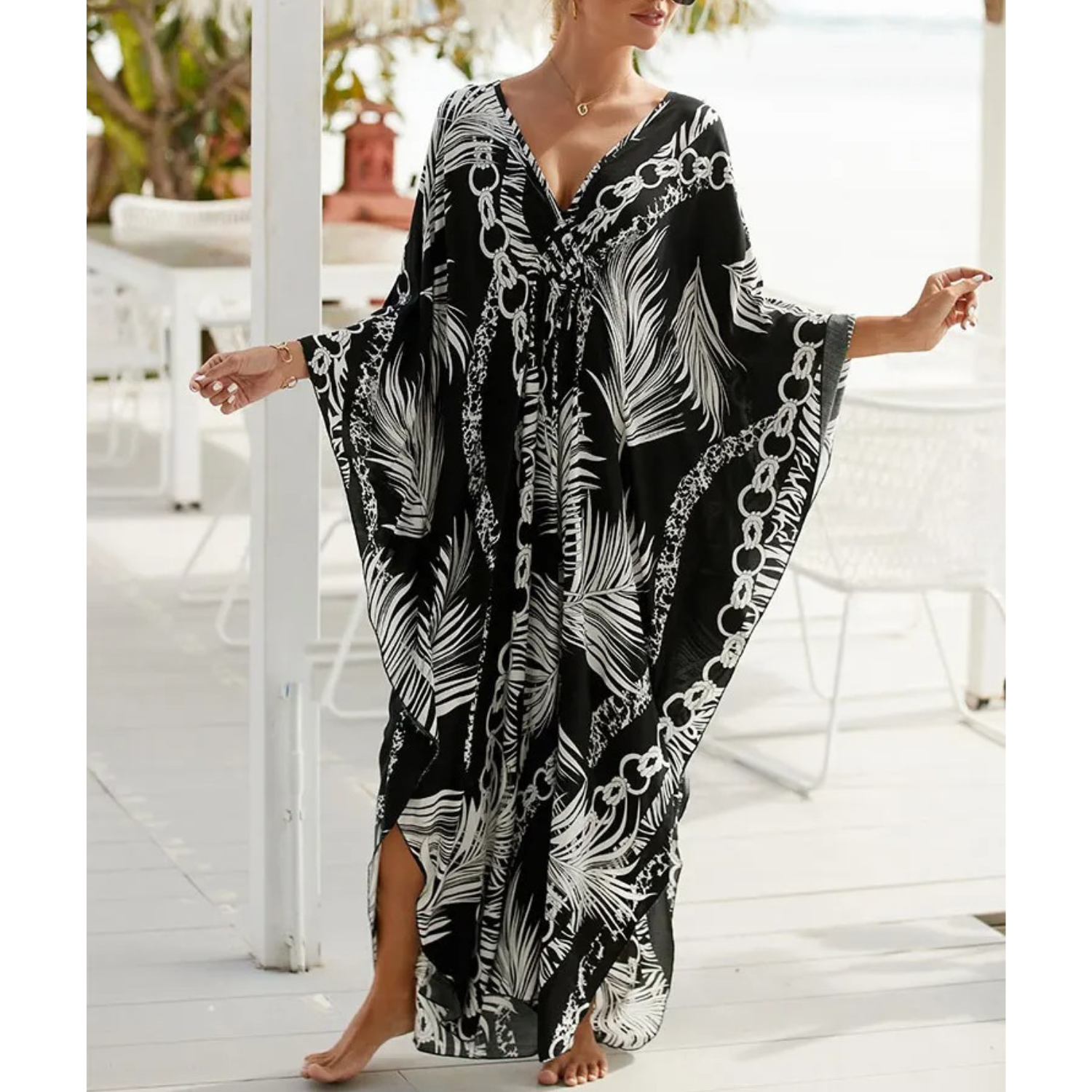 Women's Kaftan - Light and Airy - Loose Fit - V-Neck Beachwear