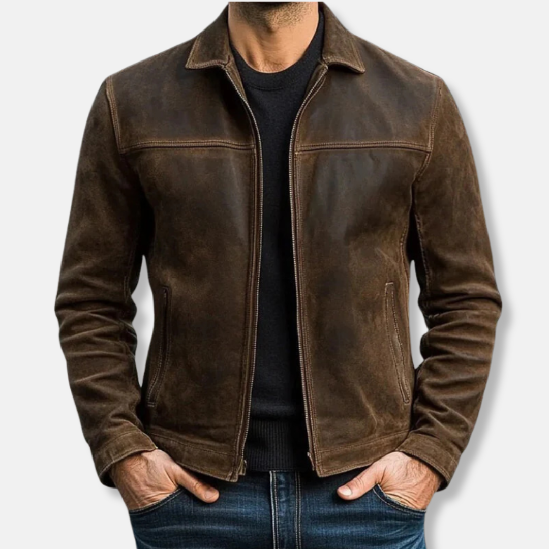 Leather Pointed Collar Hip Length Jacket