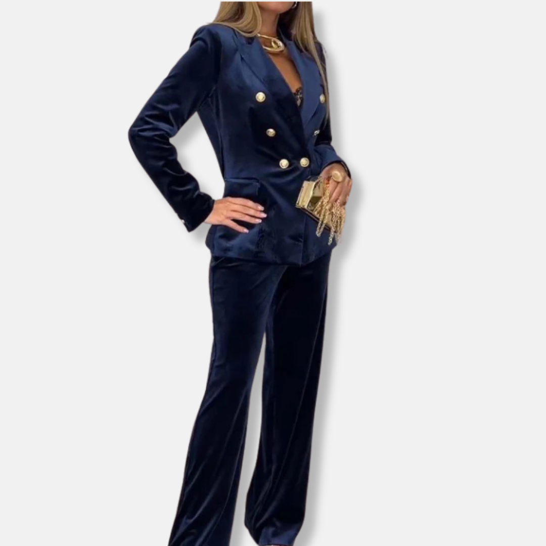 Velvet Tailored Wide-Leg Two-Piece Set
