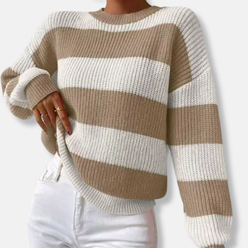 Striped Ribbed Knit Balloon Sleeve Sweatshirt