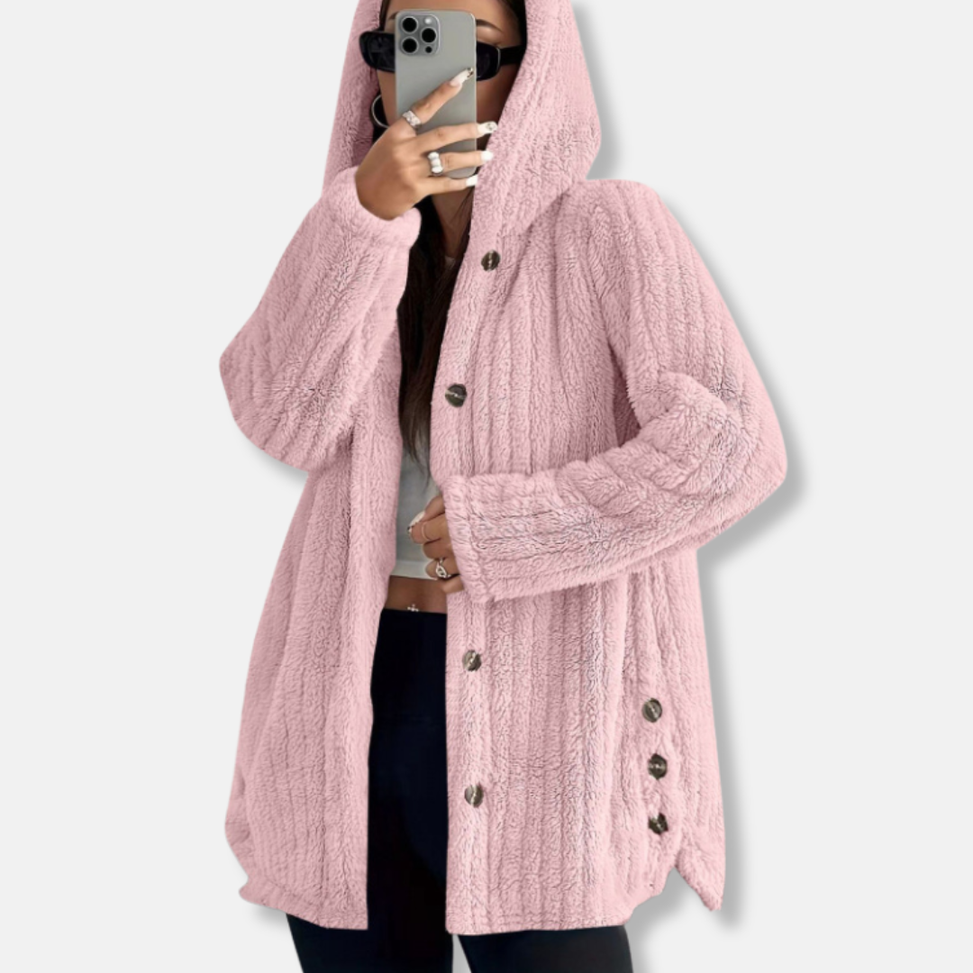 Plush Hooded Loose Fit Textured Coat