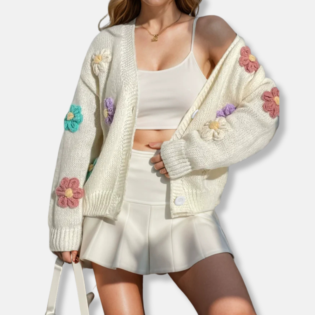 Handmade Floral Wool Blend Cardigan
