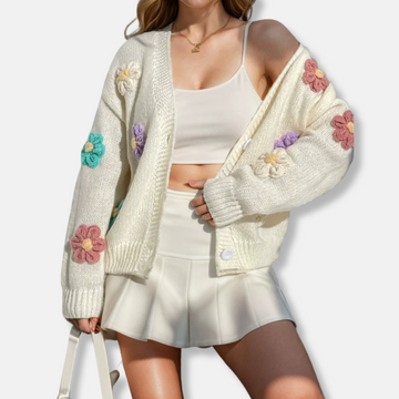 Handmade Floral Wool Blend Cardigan