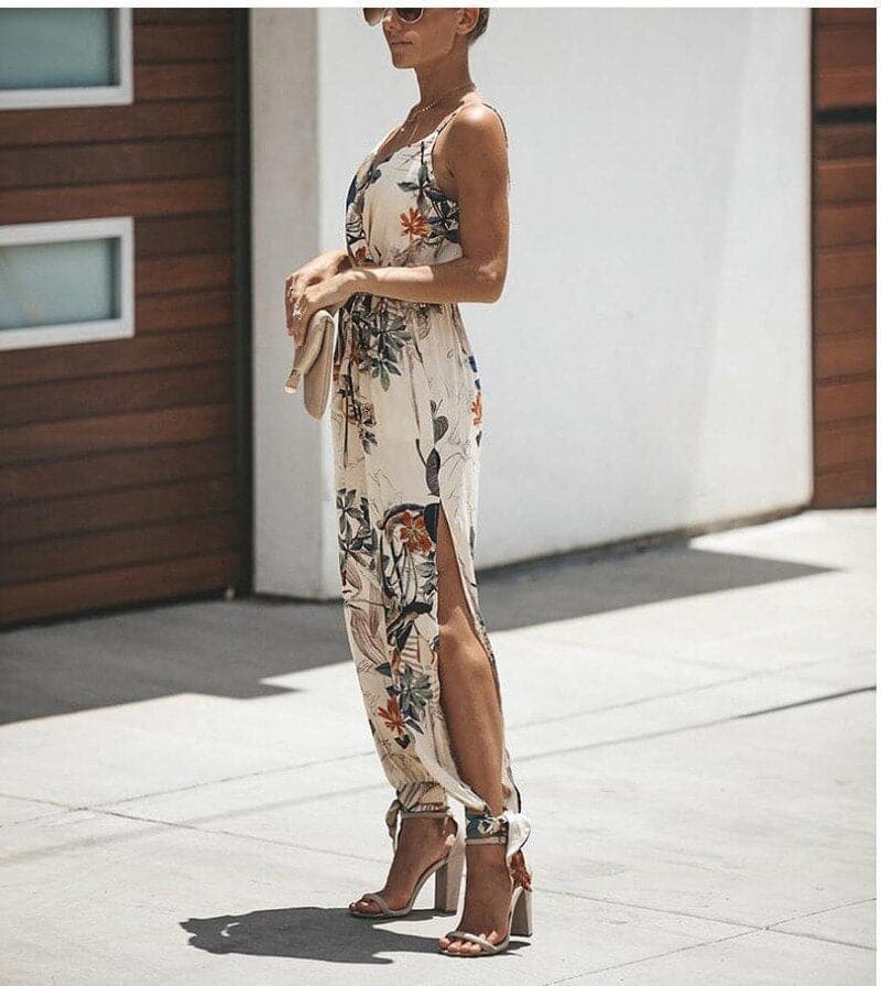 Floral Print Loose Fit High Slit Jumpsuit