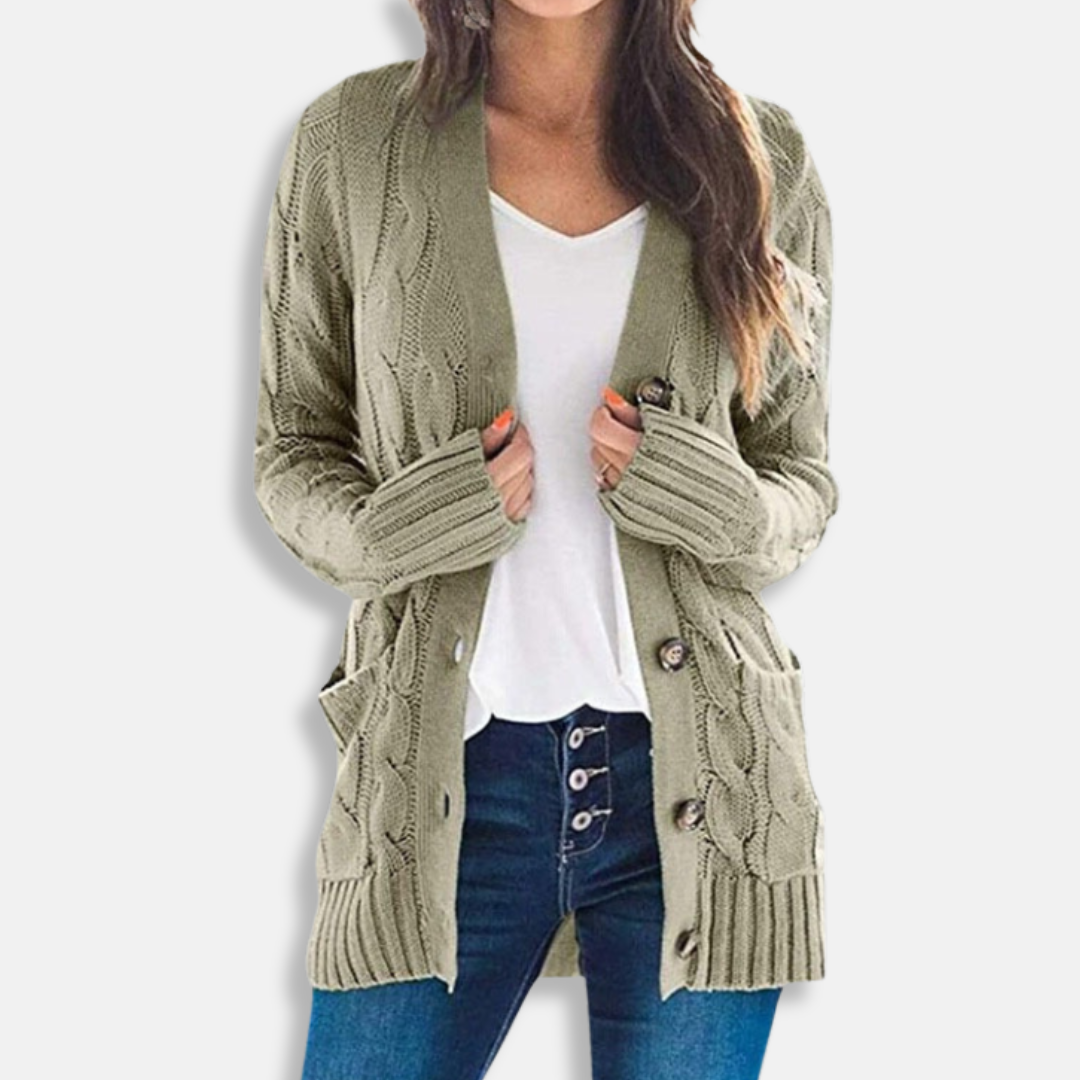 Chunky Cable Knit Relaxed Fit Cardigan Sweater