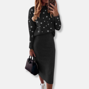 Knit Star Pattern Slim Fit Two-Piece Set