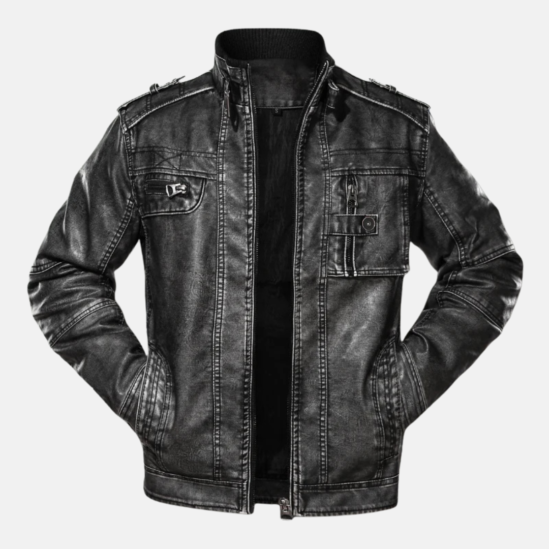 Distressed Slim Fit Leather Jacket