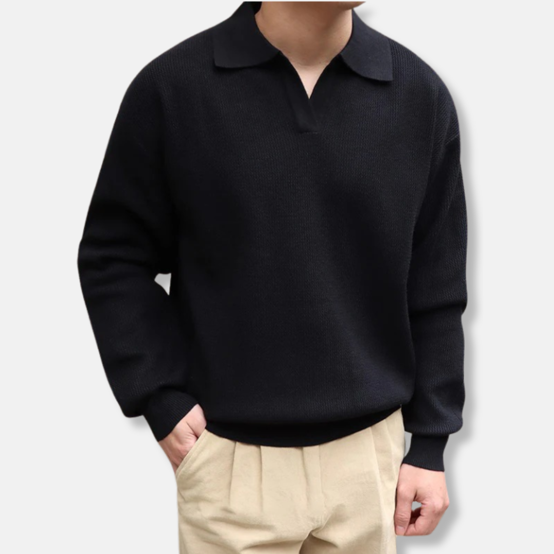 Knit Relaxed Fit Polo Collar Sweater
