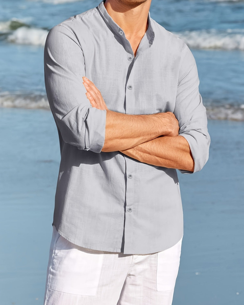 Natural Fibers Relaxed Fit Mandarin Collar Shirt