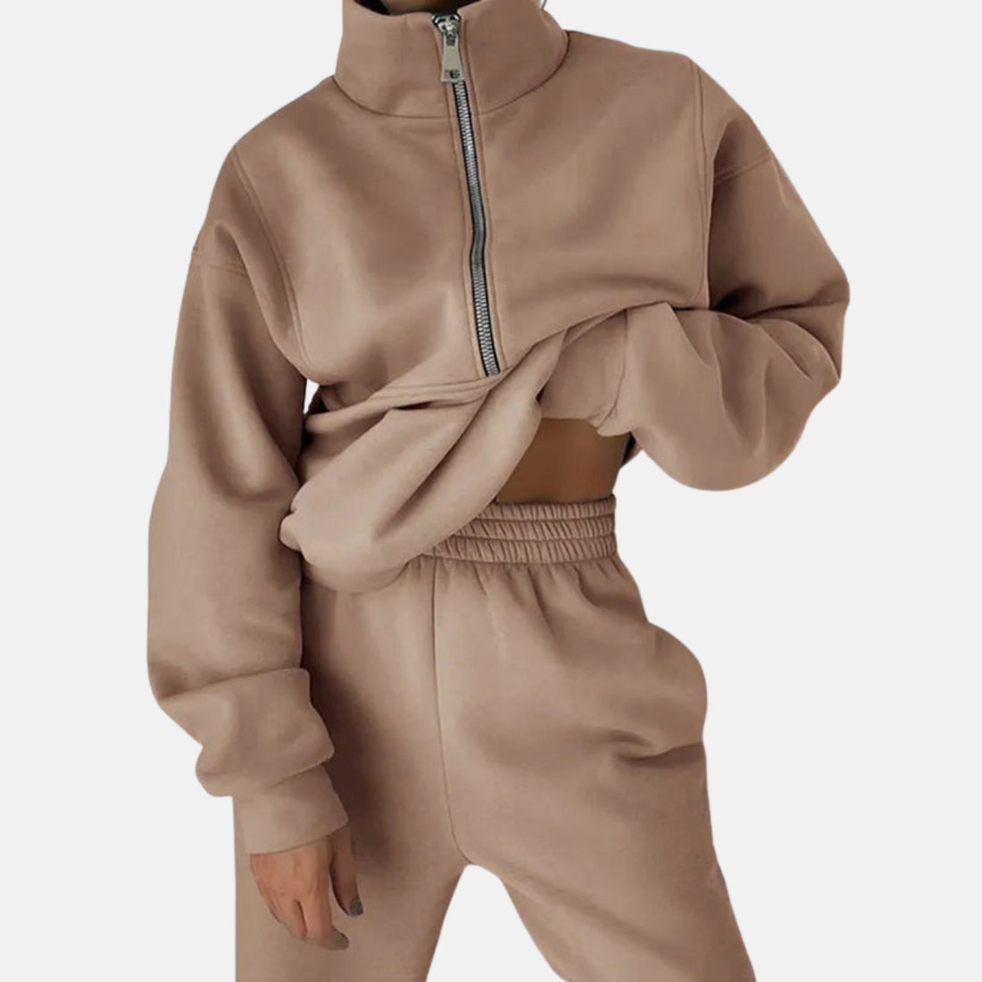 Two-Piece High Collar Relaxed Fit Tracksuit Set