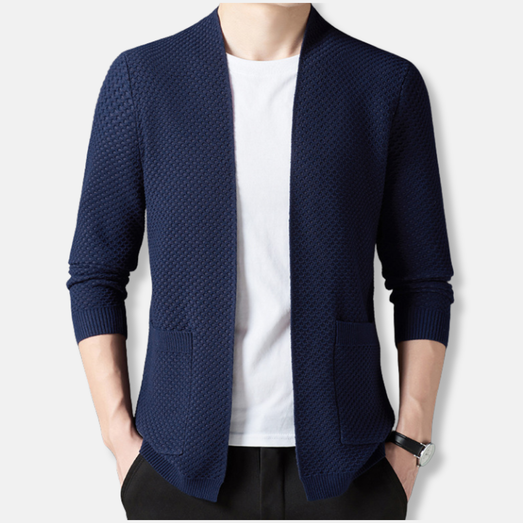 Waffle Knit Relaxed Fit Open Front Cardigan