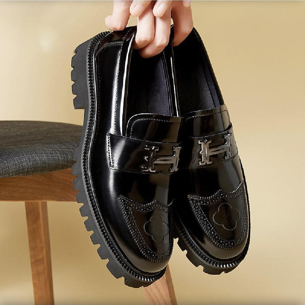 Herre Loafers - Poleret Læder - Chunky Gummisål - Slip-on Elegant Formelt Look