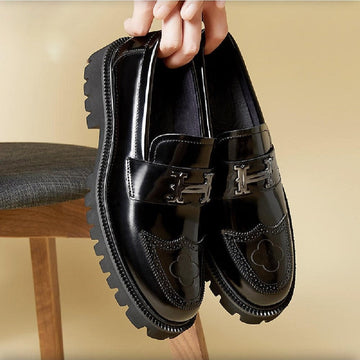 Herre Loafers - Poleret Læder - Chunky Gummisål - Slip-on Elegant Formelt Look