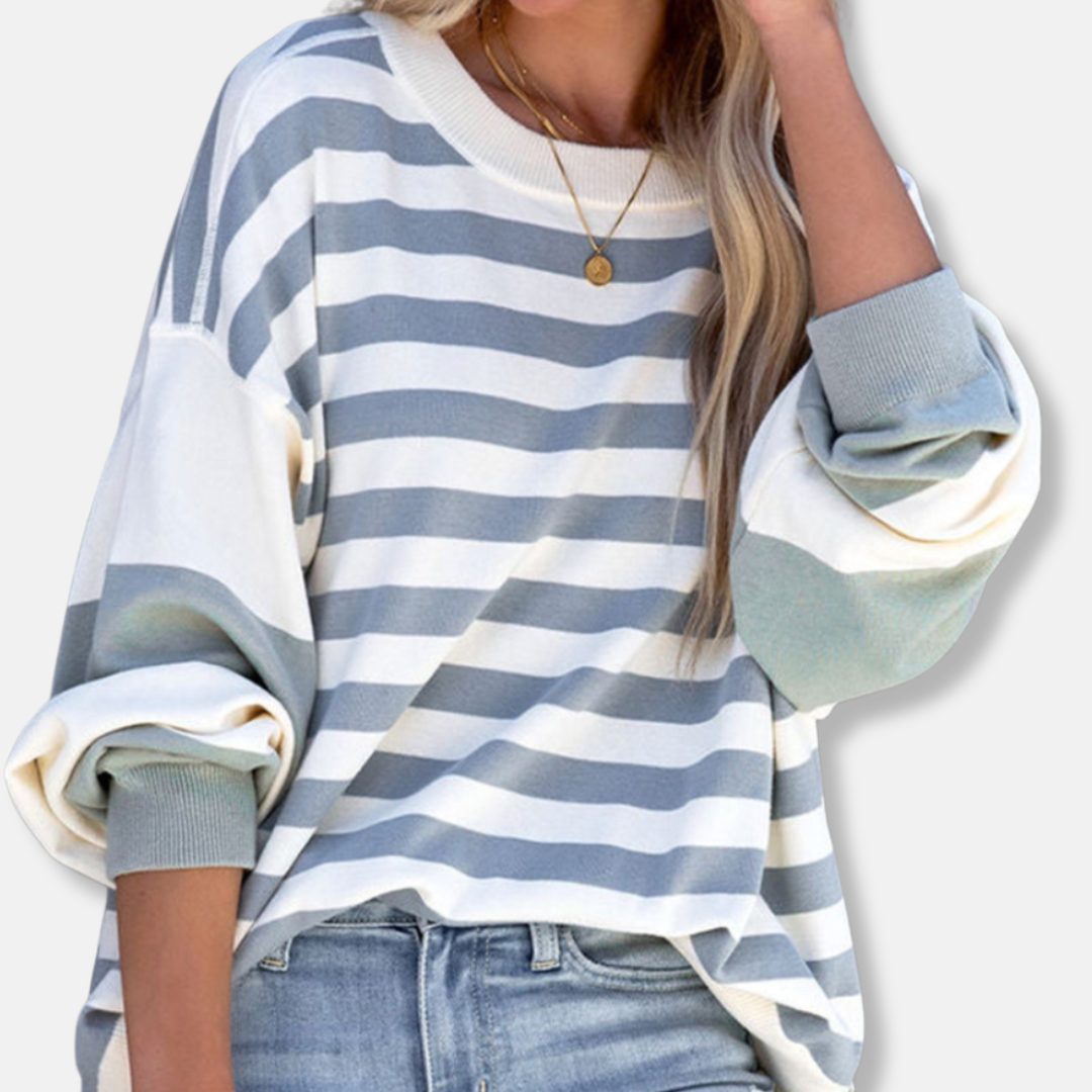 Oversized Soft Knit Striped Crewneck Sweater