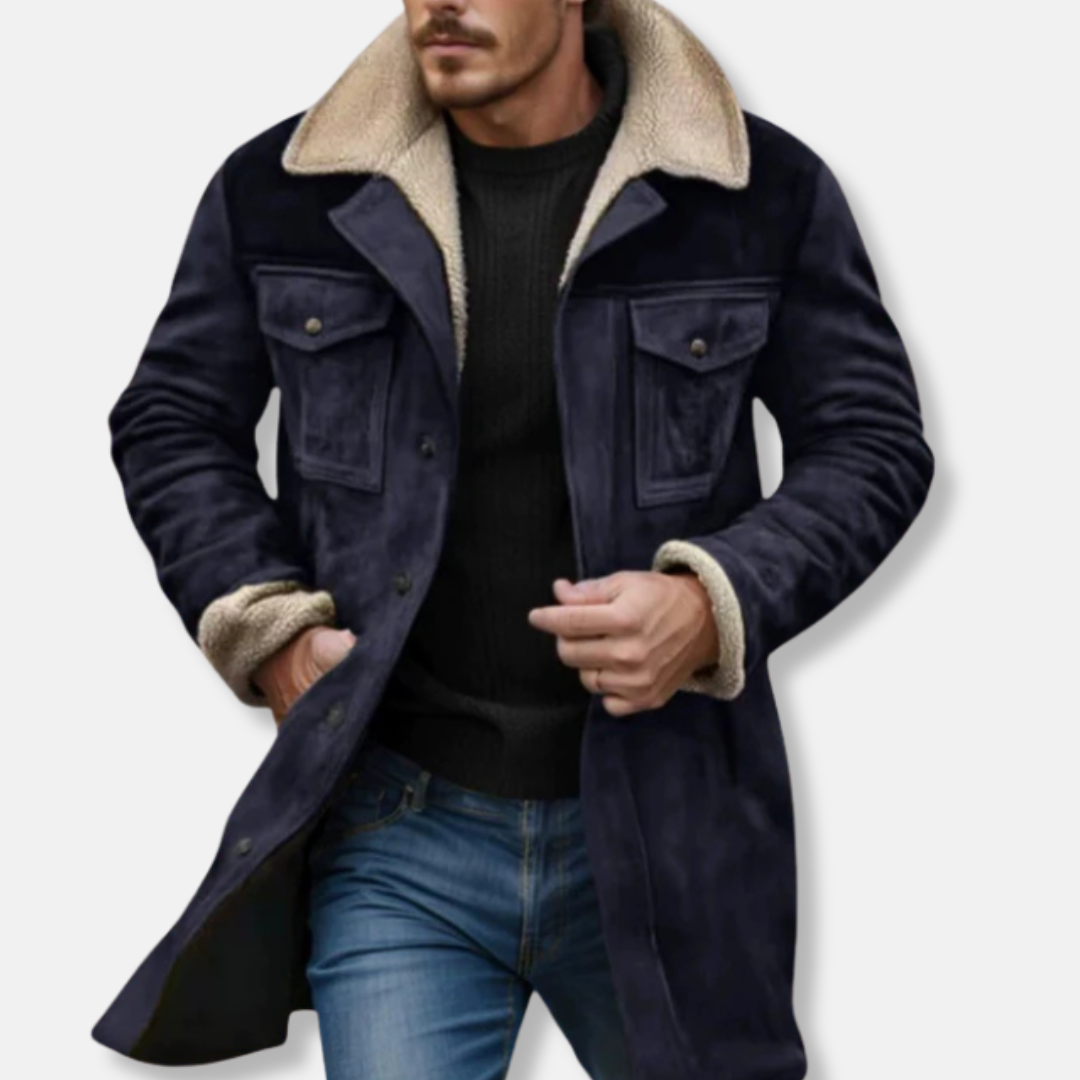 Shearling Collar Suede-Like Relaxed Trench Coat
