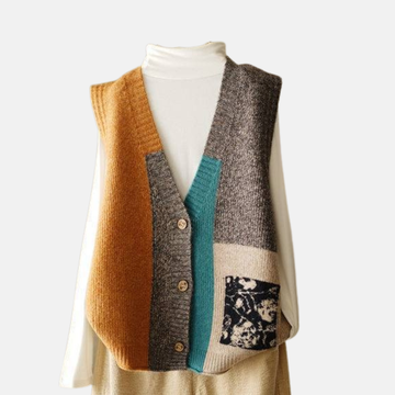 Knit Blend Loose Fit Patchwork Vest