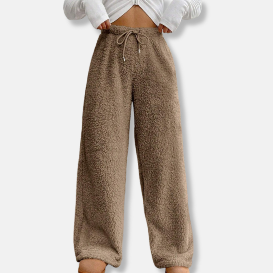 Plush Fleece Wide Leg Drawstring Lounge Pants