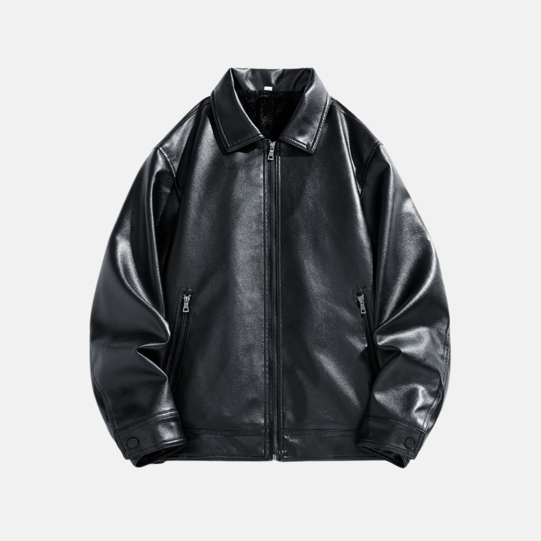 Sherpa-Lined Faux Leather Relaxed Fit Jacket