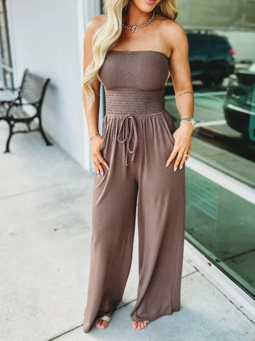 Smock Top Adjustable Wide Leg Jumpsuit