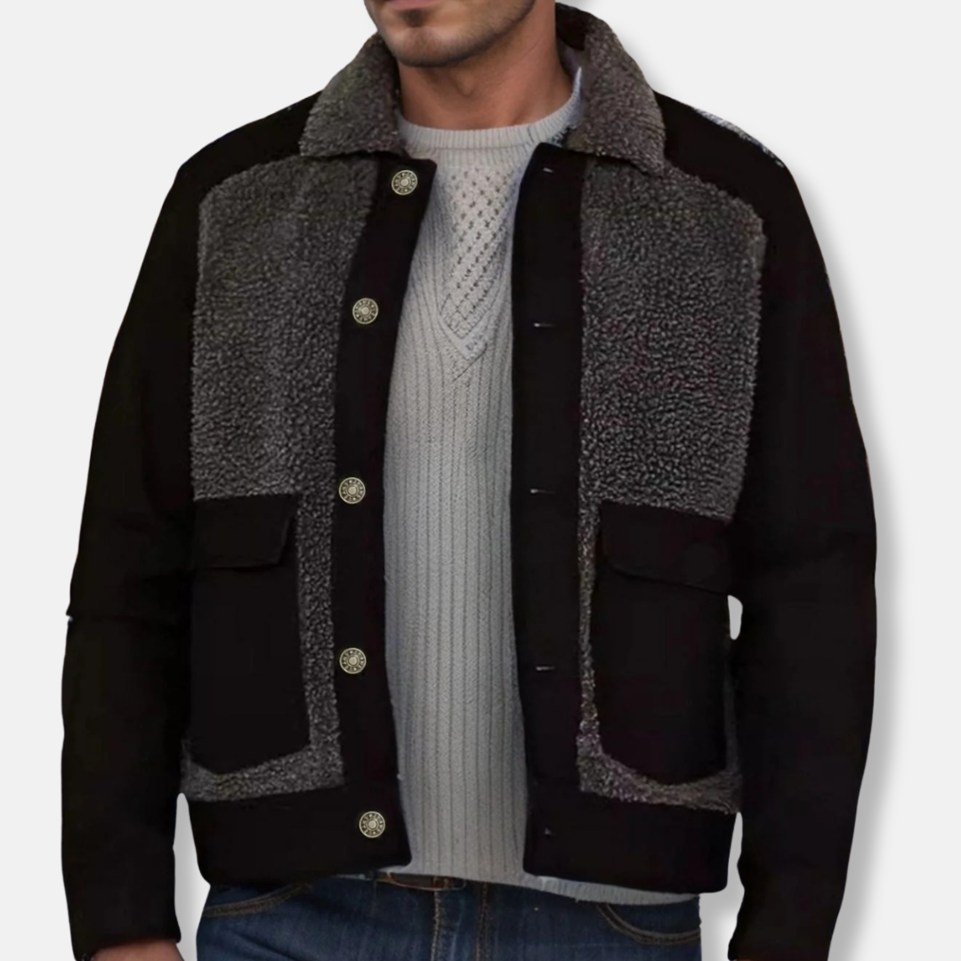 Sherpa Collar Patchwork Design Coat