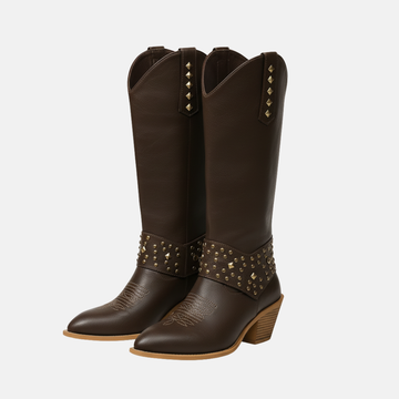 Faux Leather Studded Knee-High Boots