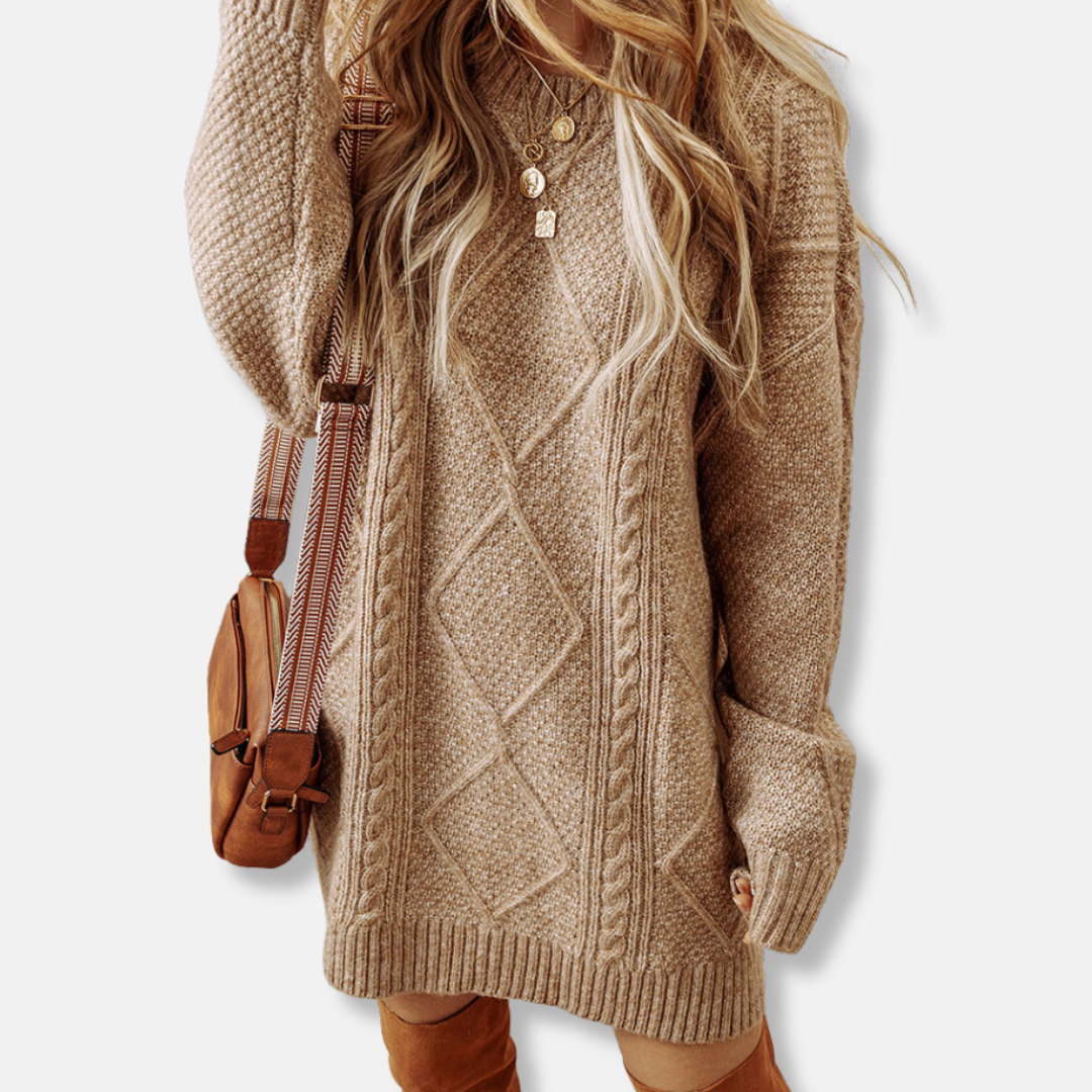 Cable Knit Loose Fit Knee Length Sweatshirt