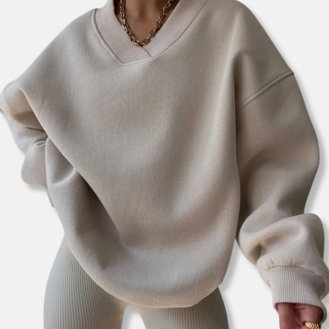 Fleece Blend Oversized Relaxed V-Neck Sweatshirt