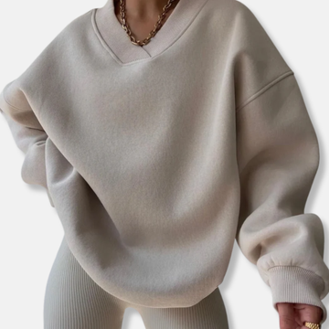 Fleece Blend Oversized Relaxed V-Neck Sweatshirt