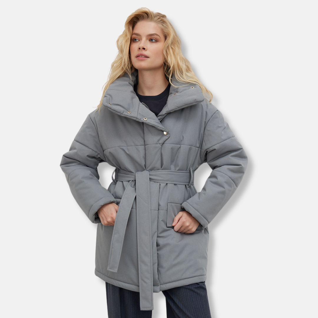Oversized Fit Belted Stand Collar Jacket