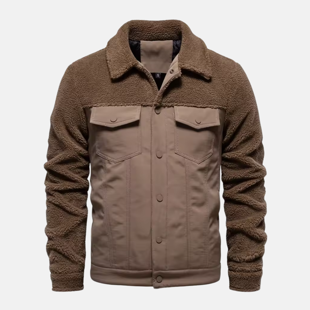 Mixed Material Hip Length Point Collar Jacket
