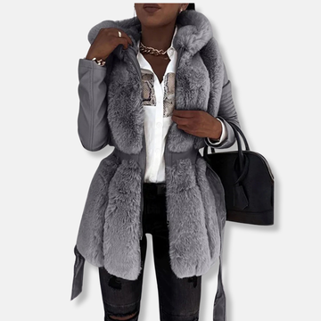 Faux Fur Collar Belted Tailored Jacket