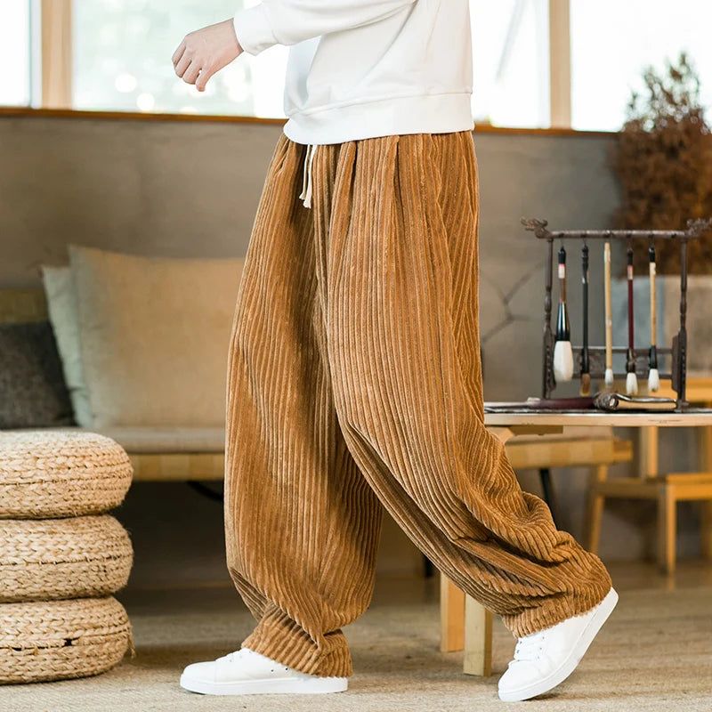 Relaxed Fit Pleated Corduroy Harem Pants | Solid Casual Harem Pants