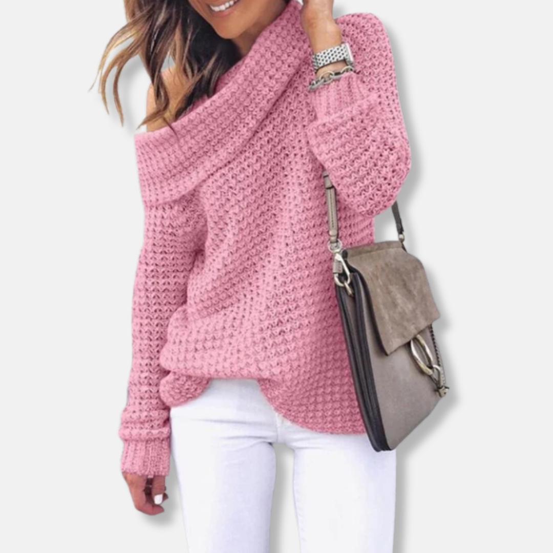 Oversized Off-Shoulder Draped Neckline Sweater