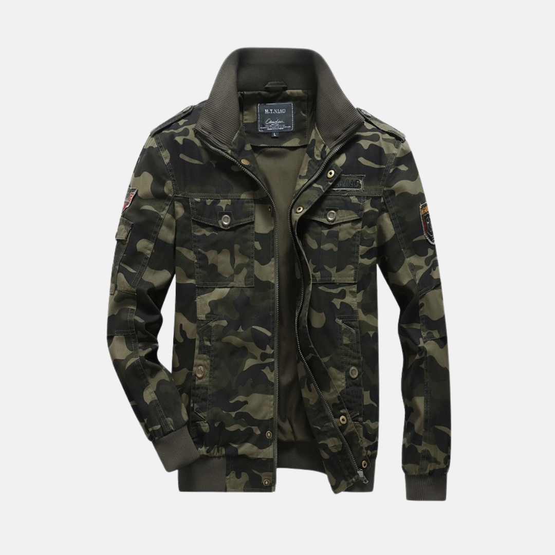 Camo Ribbed Trim Bomber Jacket