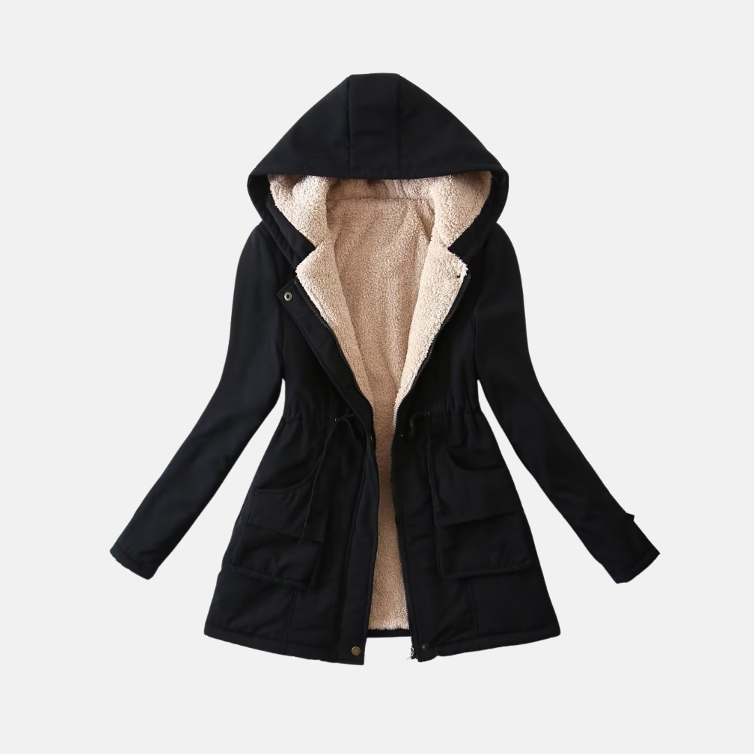 Plush Lined Hooded Drawstring Waist Parka Jacket