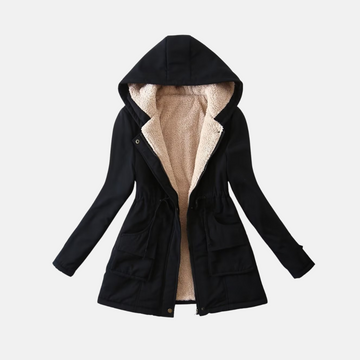 Plush Lined Hooded Drawstring Waist Parka Jacket
