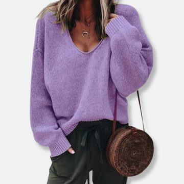Wool Knit Relaxed V-Neck Sweater