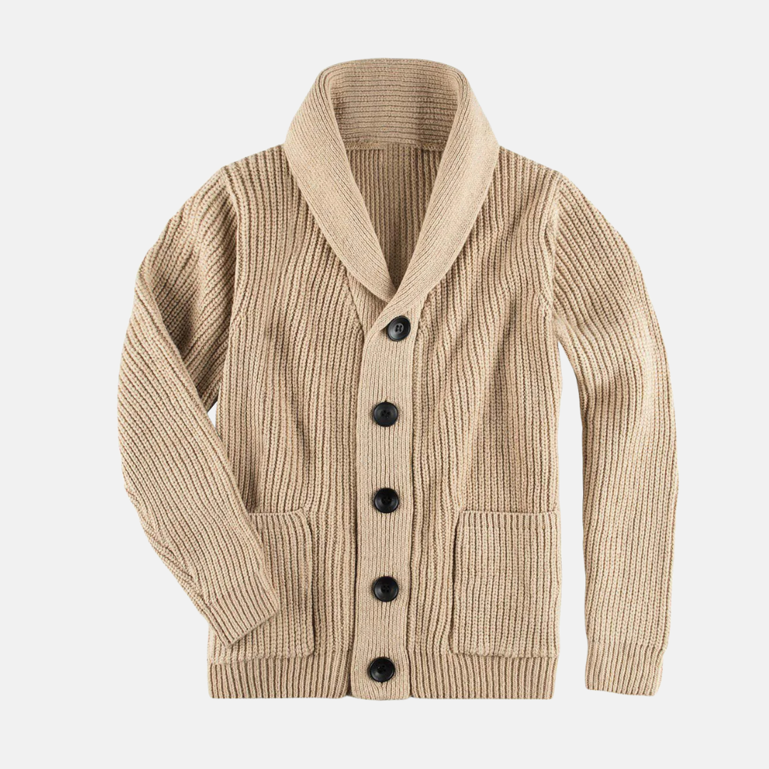 Shawl Collar Ribbed Knit Regular Fit Coat