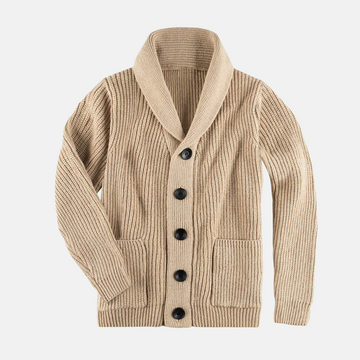Shawl Collar Ribbed Knit Regular Fit Coat