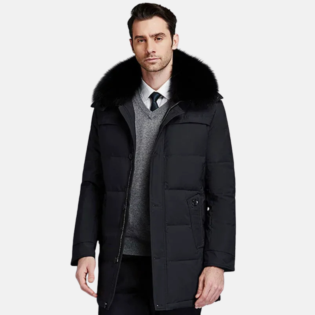 Fur-Trimmed Mid-Length Puffer Coat