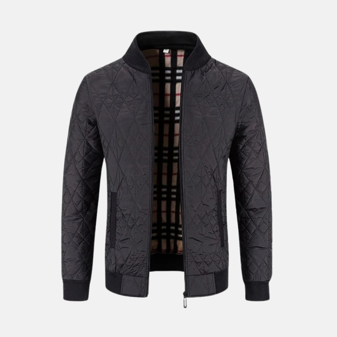 Diamond Quilted Ribbed Collar Jacket