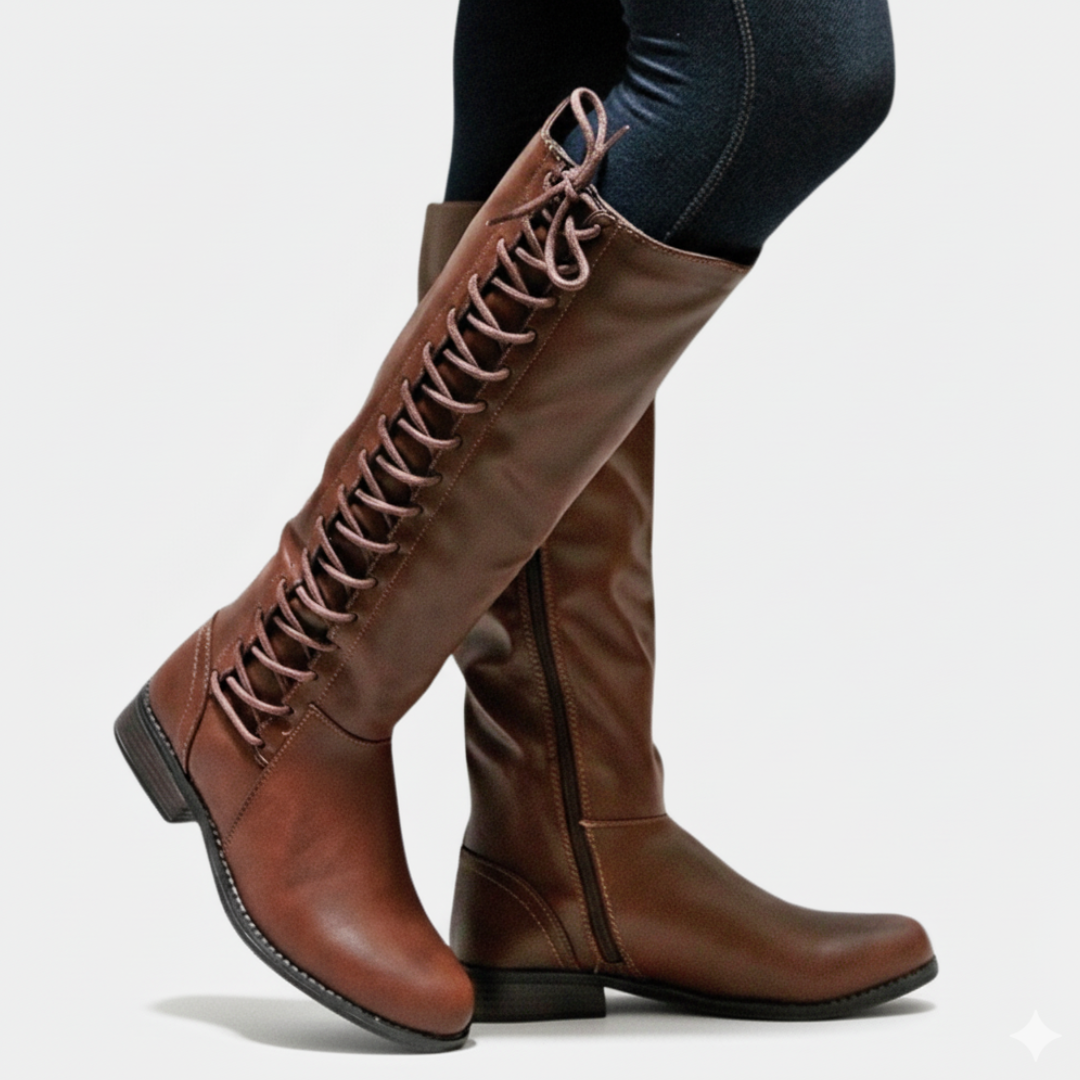 Criss-Cross Lacing Block Heel Knee-High Boots