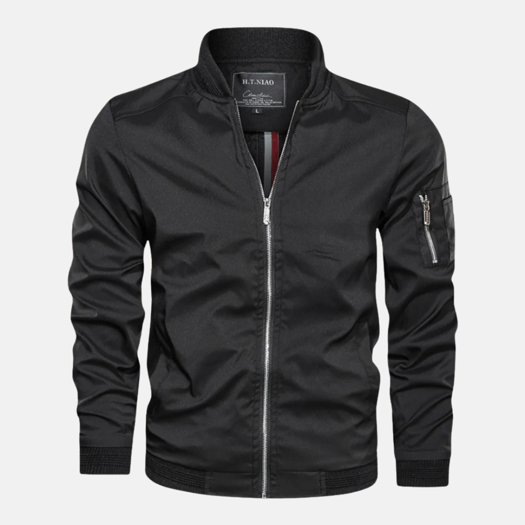 Wind Resistant Ribbed Trim Bomber Jacket