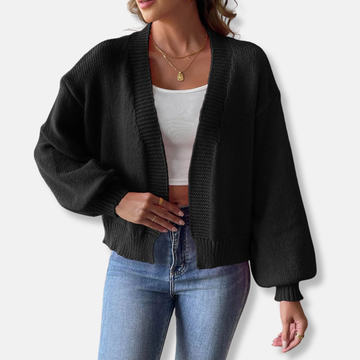 Relaxed Cropped Knit Lantern Sleeve Cardigan
