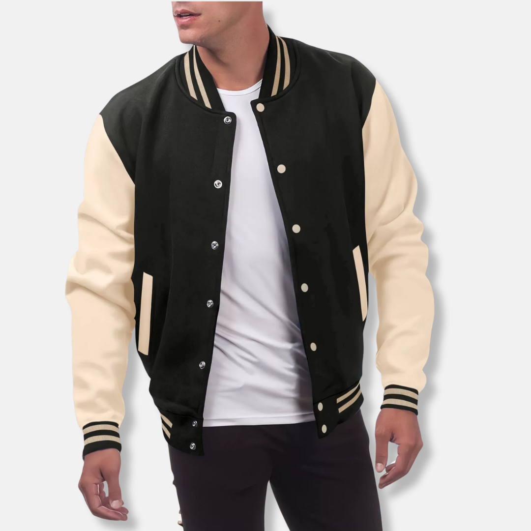 Relaxed Wool Blend Faux Leather Varsity Jacket