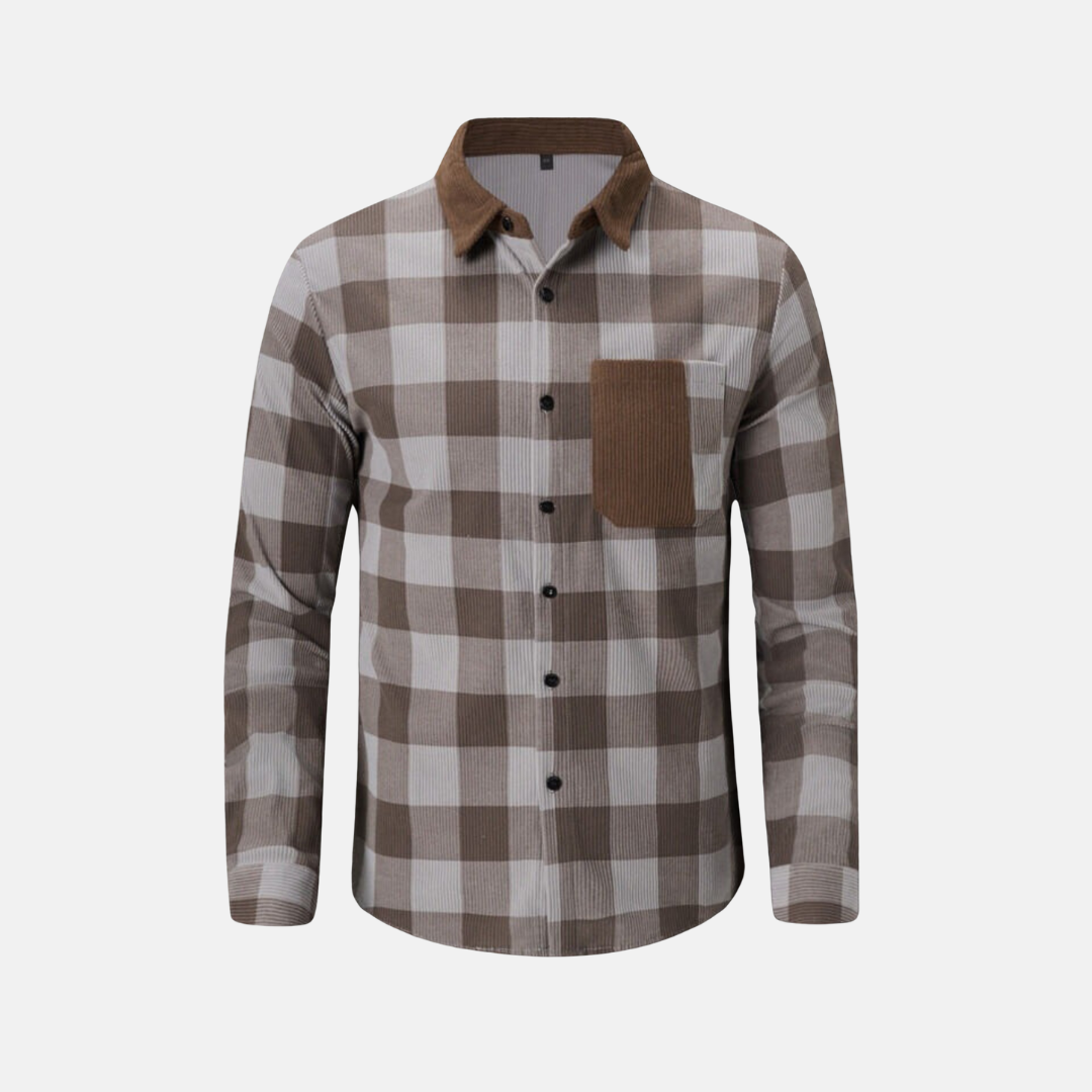 Woven Ribbed Plaid Long Sleeve Shirt