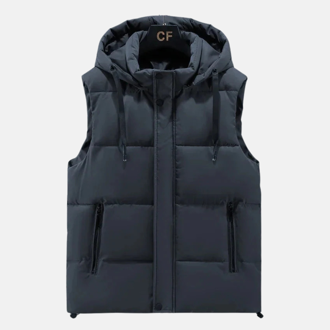 Water-Resistant Insulated Adjustable Hood Puffer Vest